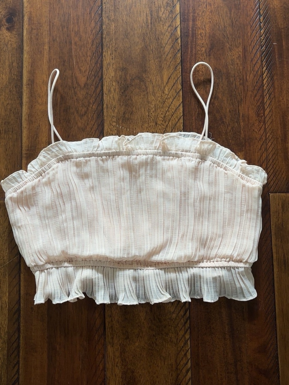 Delicate Cream Ruffle Smocked Crop Cami